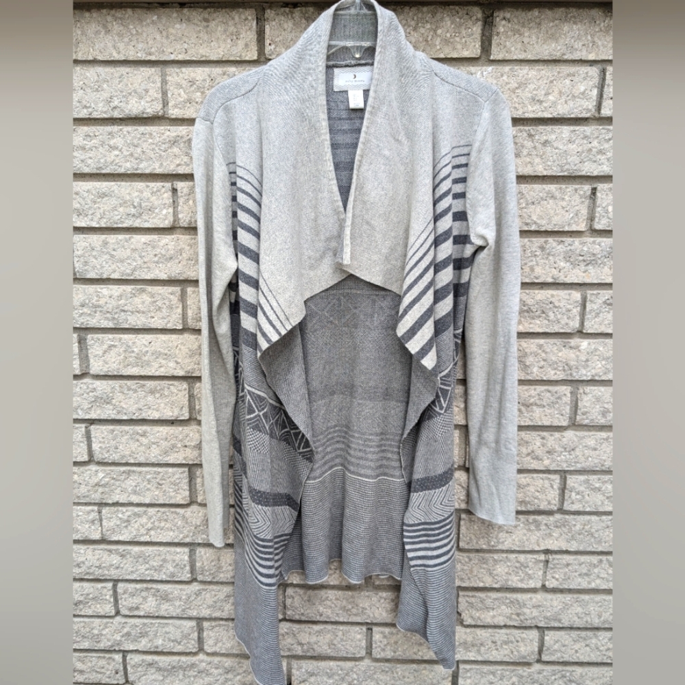 Sweater Light Gray Knitwear Stripe Swag Open Cardigan Large